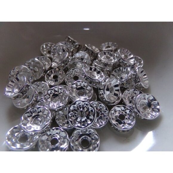 Clear Rhinestone Silver Plated Bead Spacers 10mm - Picture 1 of 2